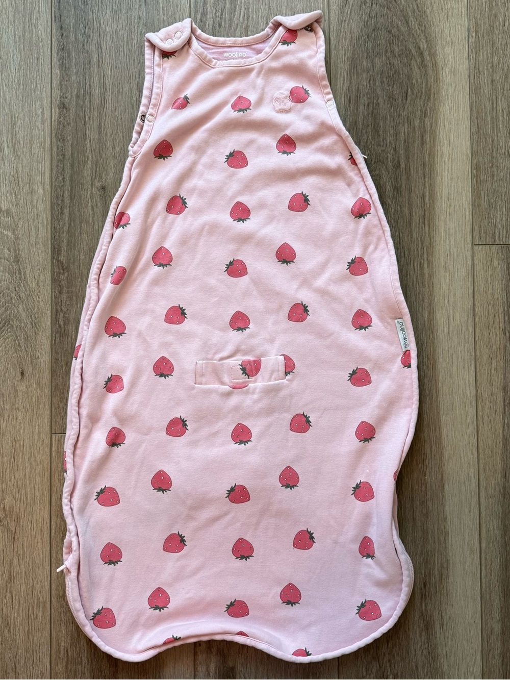 Woolino Pink Strawberry Print Baby Sleep Sack 2-24m